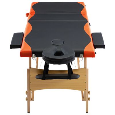 vidaXL Hopfällbar massagebänk 3 sektioner trä svart och orange