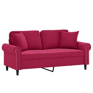 vidaXL 2-sitssoffa med prydnadskuddar vinr&ouml;d 140 cm sammet