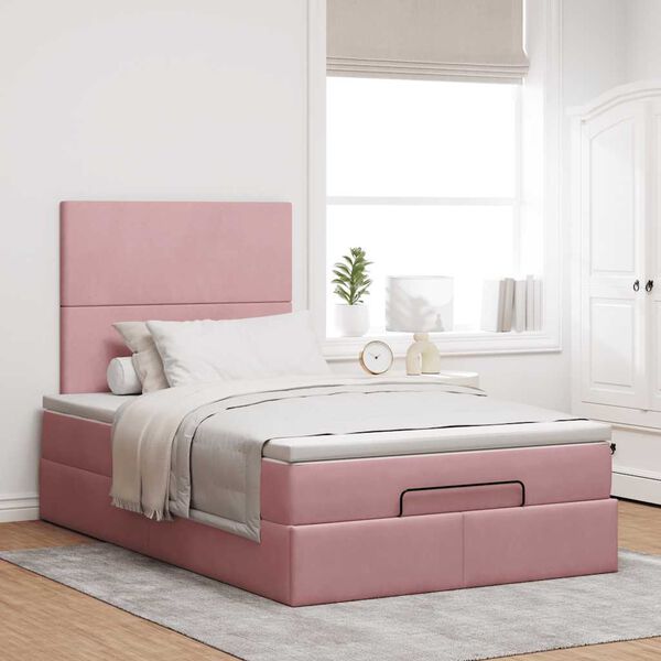vidaXL Ottoman s&auml;ngram med madrasser rosa 120x200 cm sammet