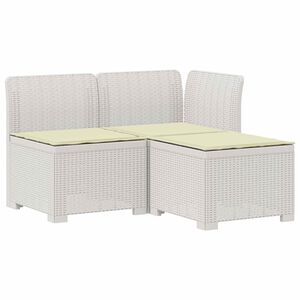 vidaXL 3-sits tr&auml;dg&aring;rdsoffa med kuddar Rattan-look PP Vit