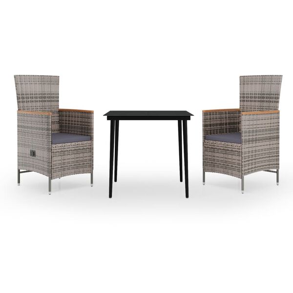 vidaXL Matgrupp f&ouml;r tr&auml;dg&aring;rden med dynor 3 delar gr&aring;