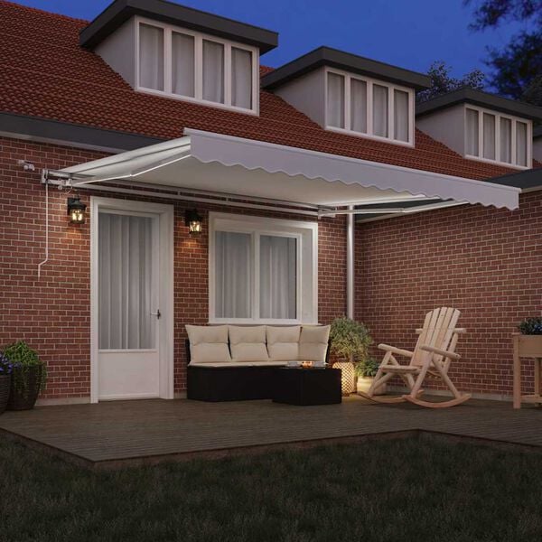 vidaXL Utf&auml;llbar markis Vit 400 &times; 300 cm Polyester och metall