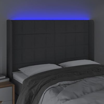 vidaXL Sänggavel LED mörkgrå 147x16x118/128 cm tyg