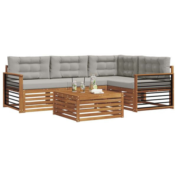 vidaXL Utomhussoffset 5 pcs Naturlig och Ljus Gr&aring; Massivt Akaciatr&auml;