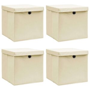 vidaXL F&ouml;rvaringsl&aring;dor med lock 4 st gr&auml;ddvit 32x32x32 cm tyg