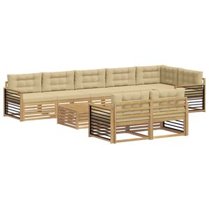 vidaXL Utomhussoffset med kudde 9 pcs Vit och Beige Polyester