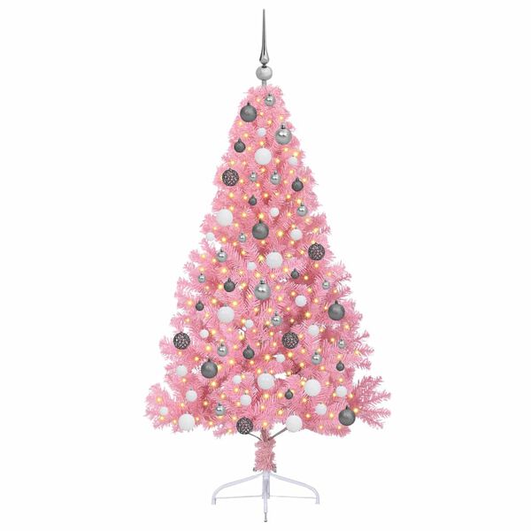 vidaXL Konstgjord F&ouml;rbelyst Julgran med 300 LED-lampor Rosa 180 cm PVC