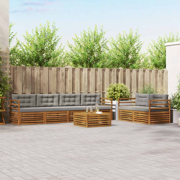 vidaXL Utomhussoffset med kudde 7 pcs Naturlig och Ljus Gr&aring;