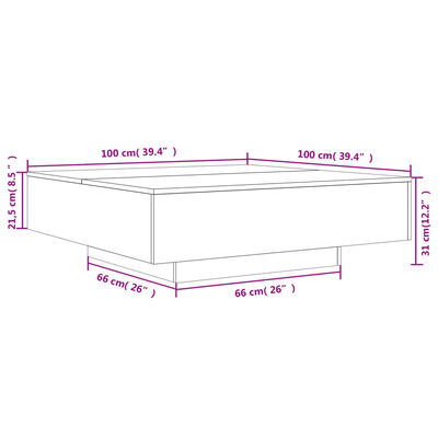 vidaXL Soffbord med LED grå sonoma 100x100x31 cm