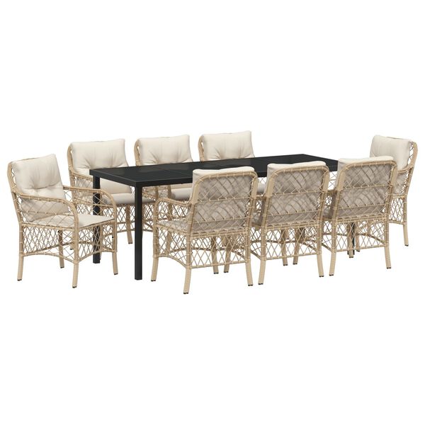 vidaXL Tr&auml;dg&aring;rdsm&ouml;belset med kudde 9 pcs Beige konstrotting