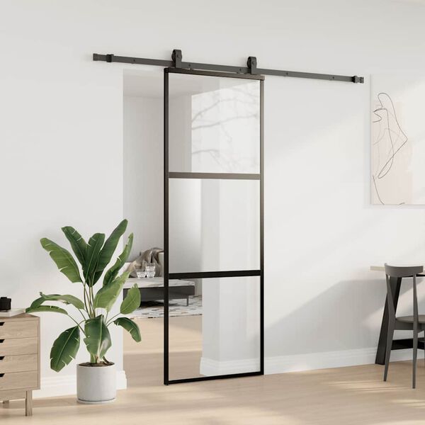 vidaXL Skjutd&ouml;rr med beslag svart 76x205 cm h&auml;rdat glas