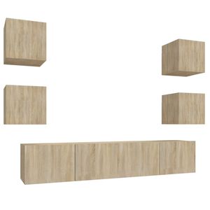 vidaXL Tv-sk&aring;p 6 delar sonoma-ek konstruerat tr&auml;