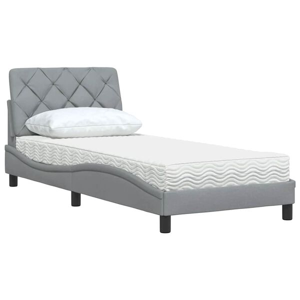 vidaXL Bed with Mattress Light Grey 90x190 cm Fabric