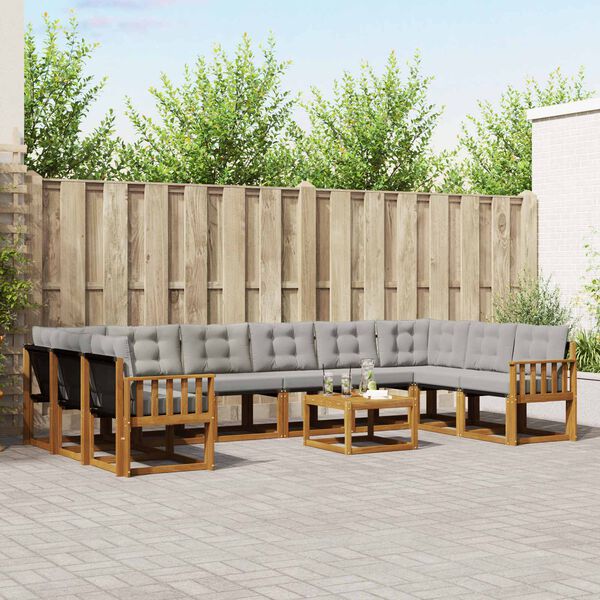 vidaXL Utomhussoffset med kudde 11 pcs Naturlig och Ljus Gr&aring;