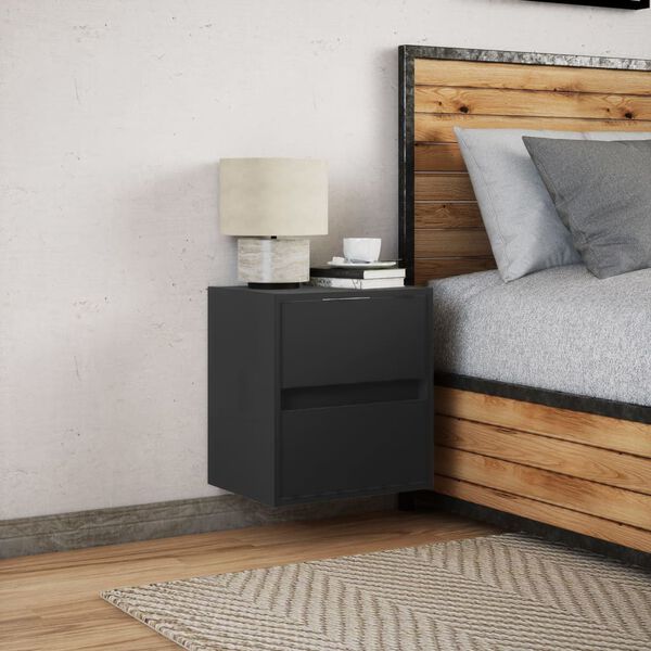 vidaXL V&auml;ggmonterat s&auml;ngbord med LED-lampor svart