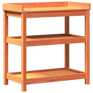 vidaXL V&auml;xtbord med hyllor brun 82,5x45x86,5 cm massiv furu