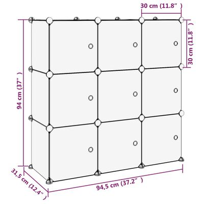 vidaXL Förvaringskuber stapelbara 9 kuber med dörrar genomskinlig PP