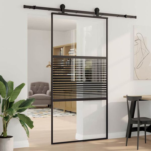 vidaXL Skjutdörr Svart 102.5 x 205 cm Härdat glas och aluminium