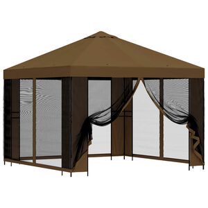 vidaXL Tr&auml;dg&aring;rdsgazebo med sidov&auml;ggar 3 x 3 m Taupe Polyester och St&aring;l