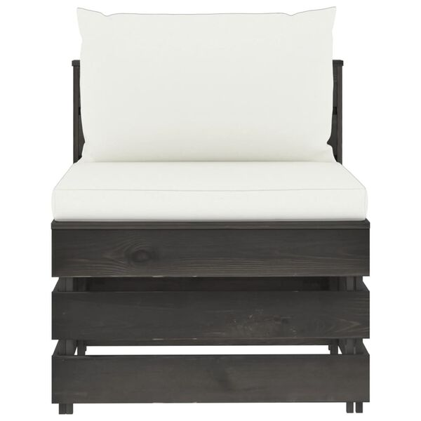 vidaXL Mittensektion med dynor till pallsoffa grå tryckimpregnerat trä