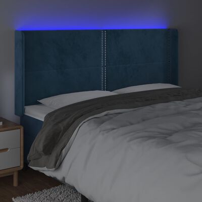 vidaXL Sänggavel LED mörkblå 183x16x118/128 cm sammet