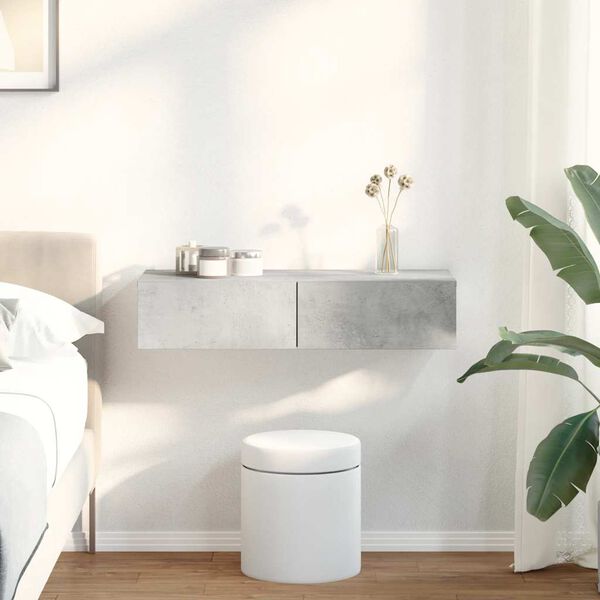 vidaXL V&auml;gghylla med l&aring;dor betonggr&aring; 80x33x17 cm konstruerat tr&auml;