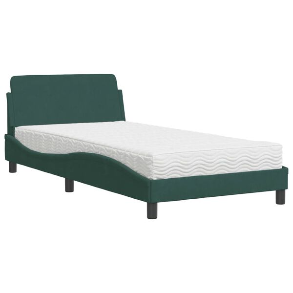 vidaXL Bed with Mattress "Dover" Dark Green 100x200 cm Velvet