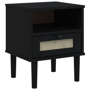 vidaXL S&auml;ngbord SENJA rottinglook svart 40x35x48 cm massiv furu