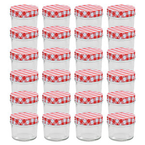 vidaXL Syltburkar i glas med vita och r&ouml;da lock 24 st 110 ml