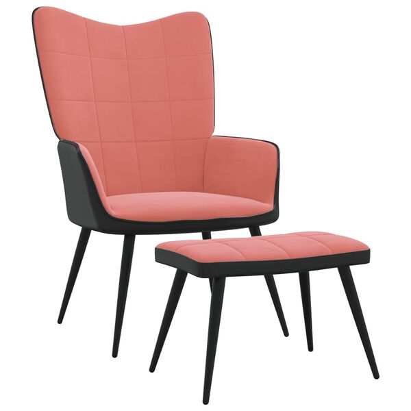 vidaXL Vilstol med fotpall rosa sammet och PVC