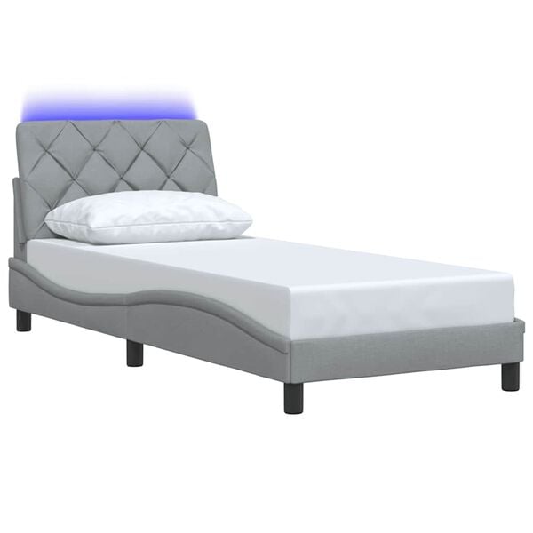 vidaXL Bed Frame with LED without Mattress Light Grey 90x200 cm Fabric