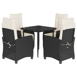 vidaXL Matgrupp f&ouml;r tr&auml;dg&aring;rden med dynor 5 delar svart konstrottning