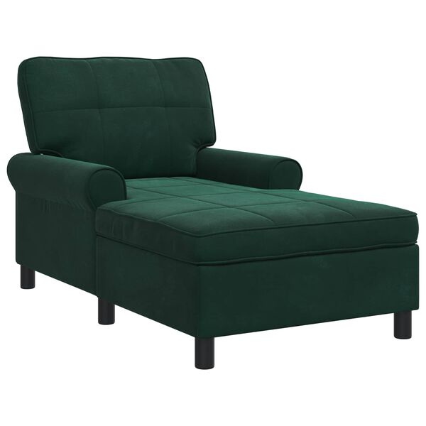 vidaXL Chaise Lounge med kudde M&ouml;rkgr&ouml;n 91 x 157 x 91 cm Sammet