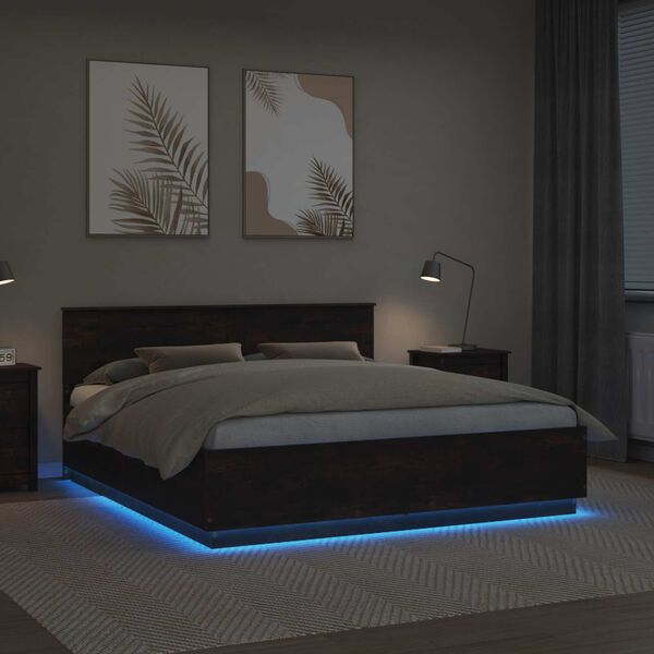 vidaXL S&auml;ngram med LED -remsljus R&ouml;kt ek 200 x 200 cm Konstruerat tr&auml;