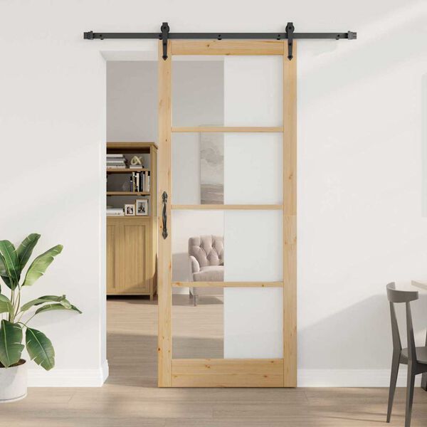 vidaXL Skjutd&ouml;rr Naturf&auml;rg 83 x 232 cm Massivt talltr&auml; och glas
