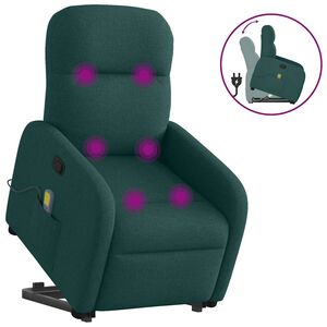 vidaXL Massagef&aring;t&ouml;lj med uppresningshj&auml;lp m&ouml;rkgr&ouml;n tyg