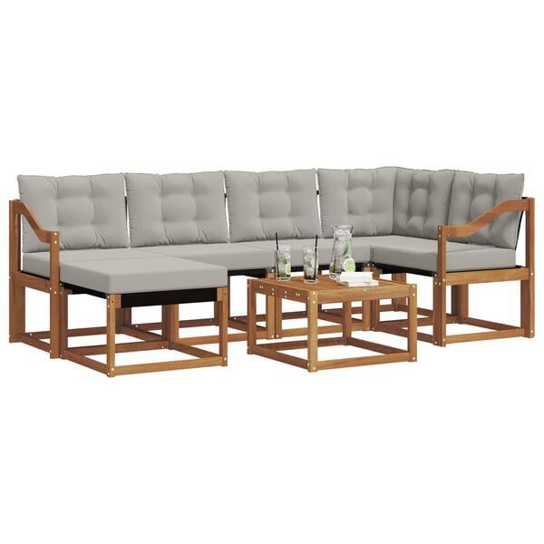 vidaXL Utomhussoffset med kudde 7 pcs Naturlig och Ljus Gr&aring;