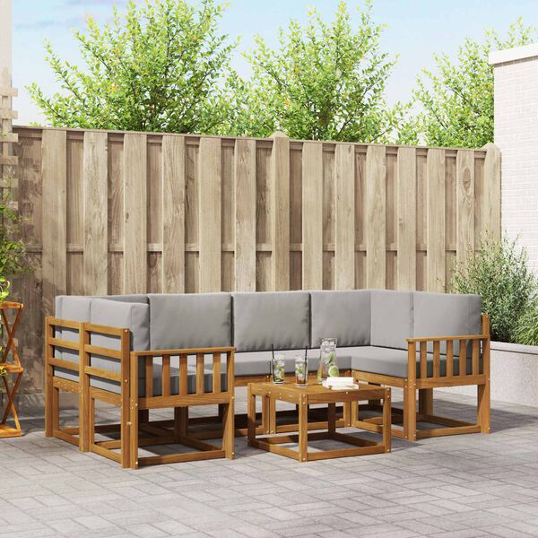 vidaXL Utomhussoffset med kudde 7 pcs Naturlig och Ljus Gr&aring;