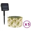 vidaXL Soldriven ljusslinga 5 st 5x200 lysdioder varmvit inne/ute