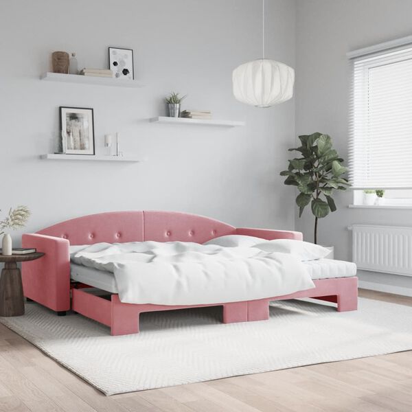 vidaXL Dagbädd utdragbar med madrasser rosa 90x200 cm sammet