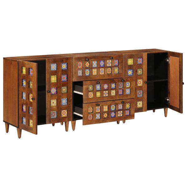 vidaXL Sideboard 3 pcs Valn&ouml;t 60 x 33,5 x 75 cm Massivt mangotr&auml;