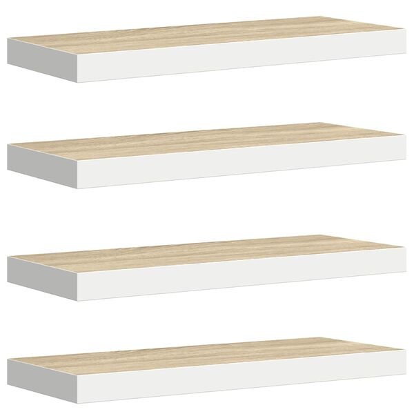 vidaXL Svävande vägghyllor 4 st ek och vit 60x23,5x3,8 cm MDF