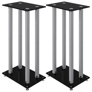 vidaXL H&ouml;gtalarstativ 2 st h&auml;rdat glas 4-pelarmodell svart & silver