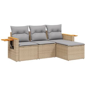 vidaXL Soffgrupp f&ouml;r tr&auml;dg&aring;rd med dynor 4 delar beige konstrotting