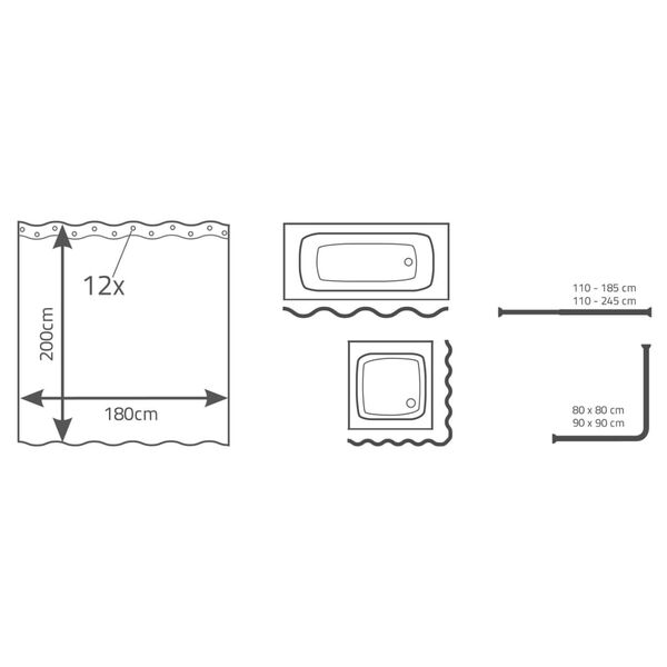 RIDDER Duschdraperi Smile 180x200 cm