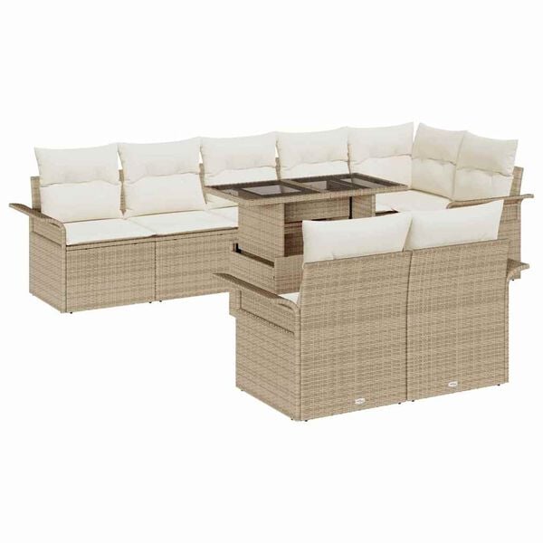 vidaXL Tr&auml;dg&aring;rdsoffset med kudde 9 pcs Beige Poly rattan