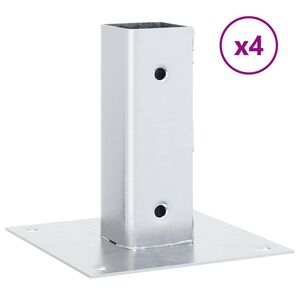 vidaXL Stolpbaser, fyrkantiga, 4 delar, silver, galvaniserat st&aring;l