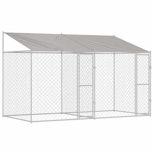 vidaXL Hundbur med tak Silver 400 x 200 x 256 cm St&aring;l och PE