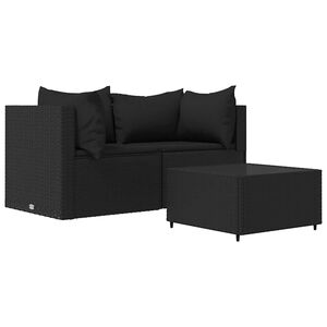 vidaXL Loungegrupp f&ouml;r tr&auml;dg&aring;rden med dynor 3 delar svart konstrotting
