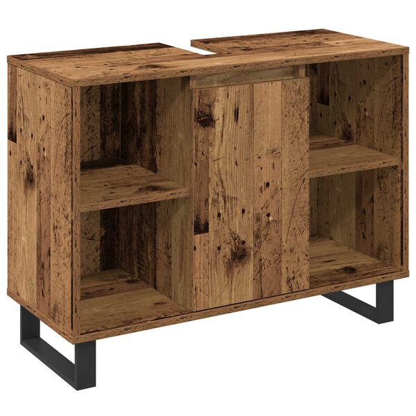 vidaXL Badrumsm&ouml;belset med hylla med d&ouml;rr 3 pcs Brun Konstruerat tr&auml;